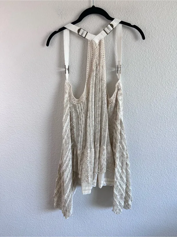 NWT Free People Women's Pretty Cool Boho Mixed Media Ivory Combo Vest‎ Duster - Image 3