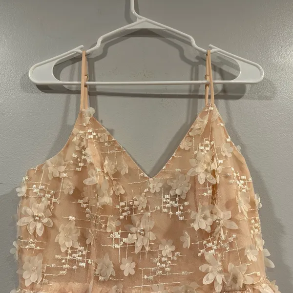 Lulus Feeling Flirty Blush Pink Floral Applique Dress Large L - Image 3