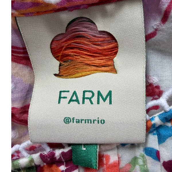 Farm Rio Floral Pom Pom Trim Swiss Dot Babydoll Blouse‎ Multi Color Womens Large - Image 3