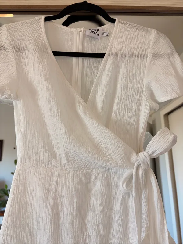 PRINCESS POLLY womens size 4 company for one white ruffled wrap tie waist dress - Image 3