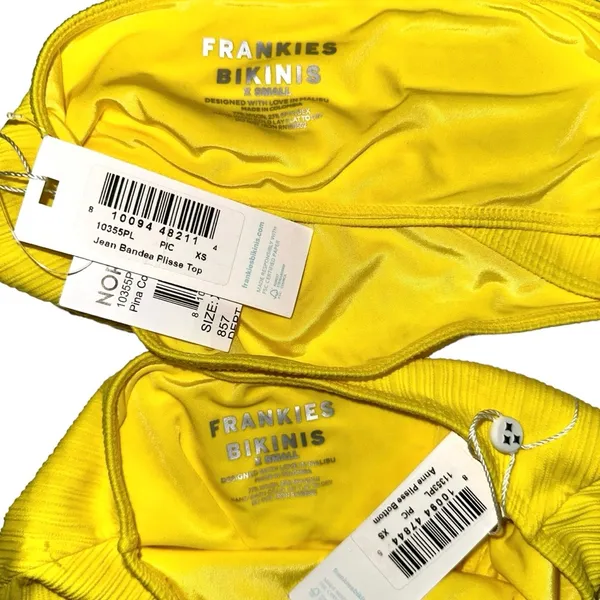 NWT Frankies Bikinis Jean Bandea and Anne Plisse Bottom Yellow Bikini Set XS - Image 5