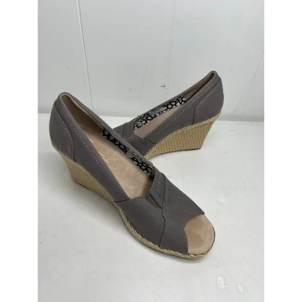 Toms Ash Gray “Calypso” Espadrille Slip On Canvas Comfort Wedge Womens 8.5 Nwob - Image 3