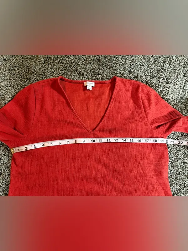 J. Crew Textured V Neck 3/4 Sleeve Shirt Womens Size M Stretch Red/Orange Preppy - Image 4