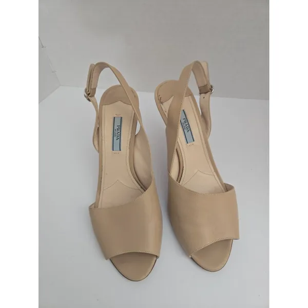 PRADA Womens High Heel Pumps Shoes Beige leather slingback Size EU 38.5 US 8.5 - Image 2