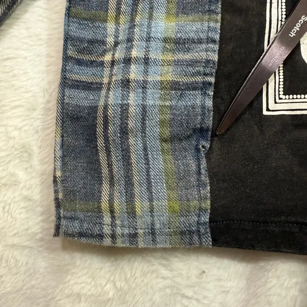 Panache Apparel S Flannel Shirt Rock‎ & Roll Graphic Guitar Patch Plaid Western - Image 7