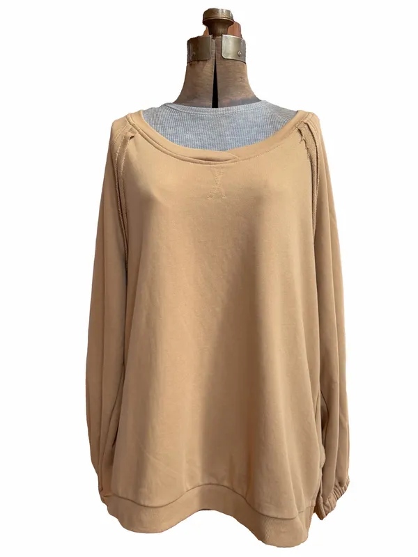 POL French terry pullover sweatshirt crisscross strappy open-back raw hem detail - Image 7