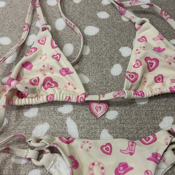 Frasier Sterling x Blackbough Swim bikini set hearts top love lace up triangle - Image 4