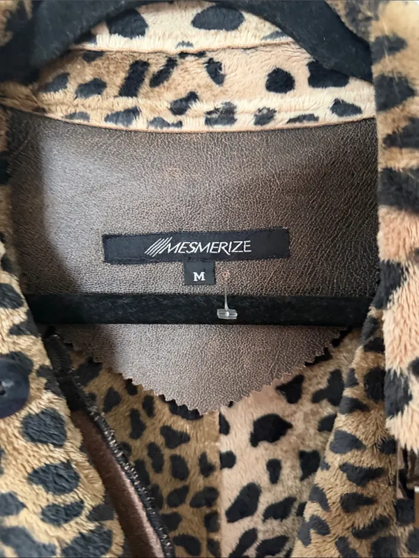Leopard Trim Brown faux leather Coat - Image 2