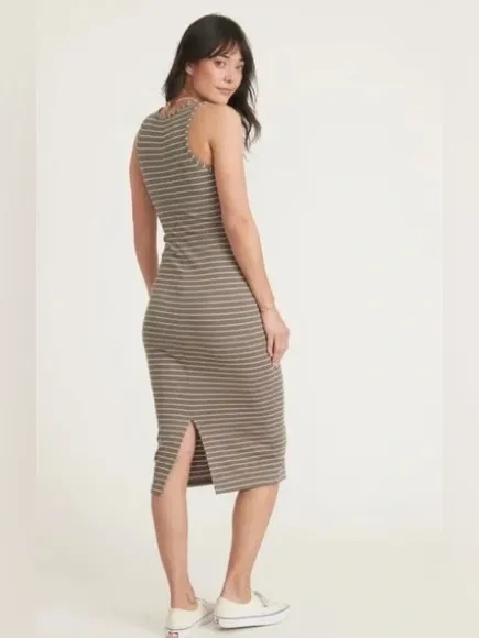 Marine Layer Women’s Lexi Rib Daytime Midi Dress in Green/Ivory Stripe L - Image 2