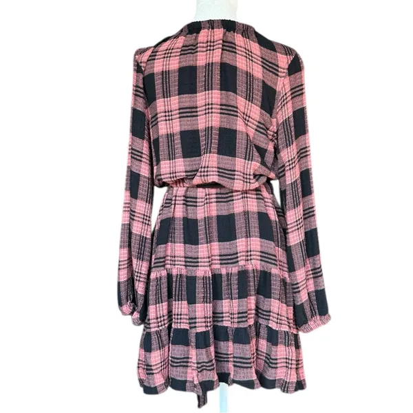 Anthropologie Cloth & Stone Daia Plaid Pink‎ and Black Mini Dress Sz S - Image 4