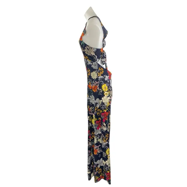 Endless Summer Multicolor Floral Sleeveless Plunge Neck Wide Leg Jumpsuit Sz M - Image 3