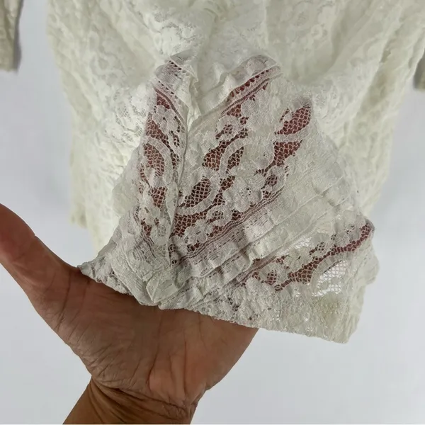 Anthropologie Lilka Ivory Lace Stretch 3/4 Sleeve Swing Top Lightweight Sheer‎ - Image 6