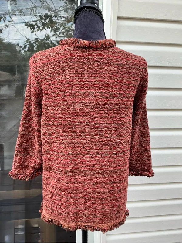 Chico's Frayed-Trim Open-Front Cardigan in Rust Mix - Image 7