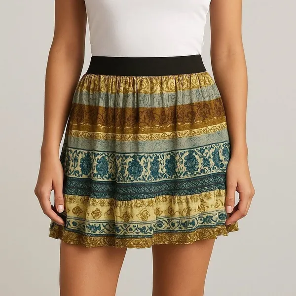NY Collection Womens Mini Skirt Boho Paisley Elastic Waist Multicolor Medium - Image 2