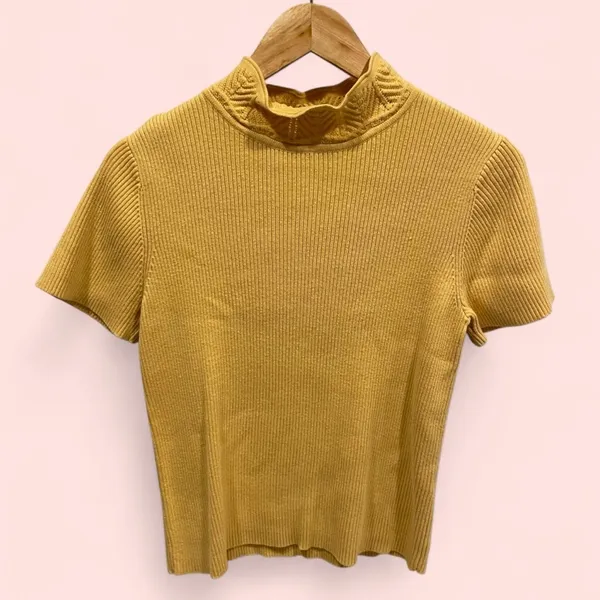 Christopher & Banks Vintage 90’s-y2k buttercup ribbed scallop knit mock neck short sleeve sweater - Image 3