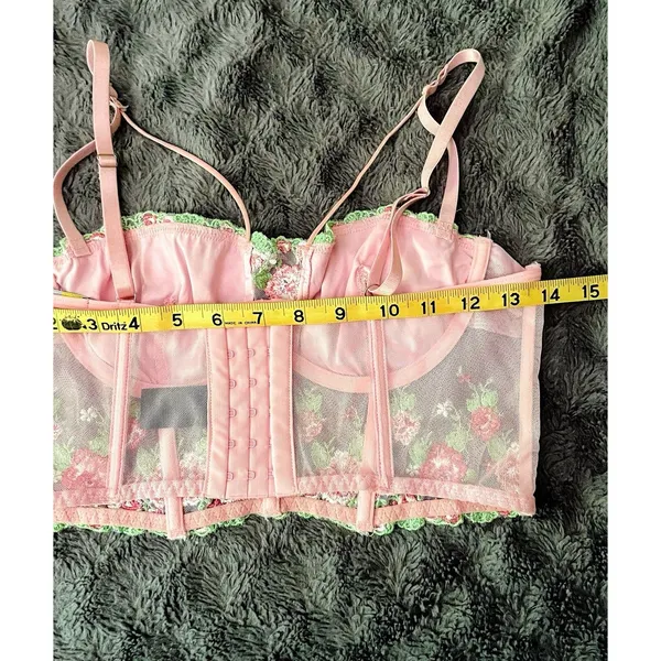 Fairycore Coquette Pink Green Floral Embroidered Corset Top Finesse Olivia M - Image 14