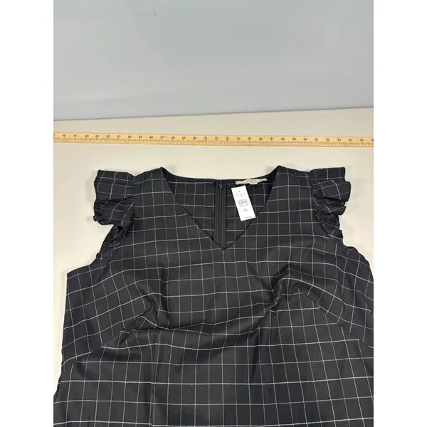 LOFT NWT Black Windowpane Plaid Flutter Sleeve Shift Mini‎ Dress 16 Plus $89 - Image 11