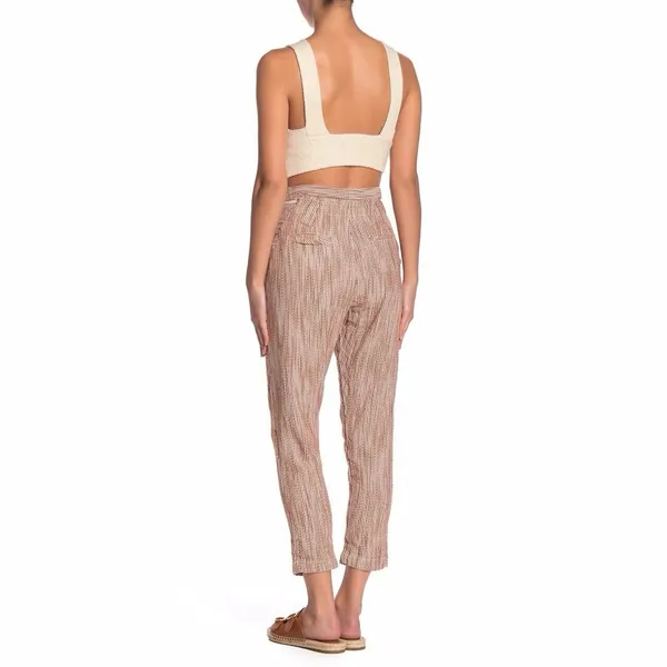 Free People “Light At Sunrise” Pants Women’s Size 8‎ Brown White Tapered Cotton - Image 2