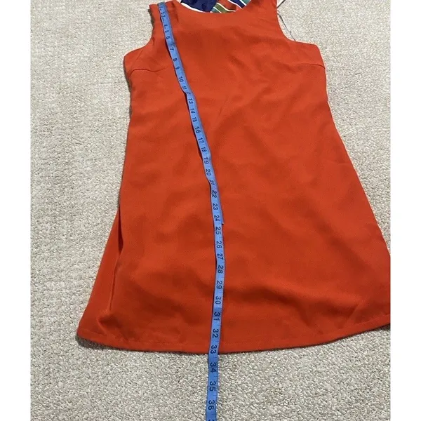 Lulus Women’s Chiffon Mini Shift Dress Sleeveless Sz XS Orange Nautical Zip ￼ - Image 9