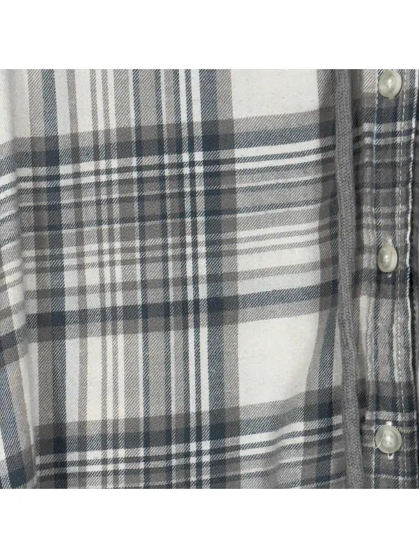 American Eagle Hooded Flannel Shirt - Gray Plaid, Size L - Image 3