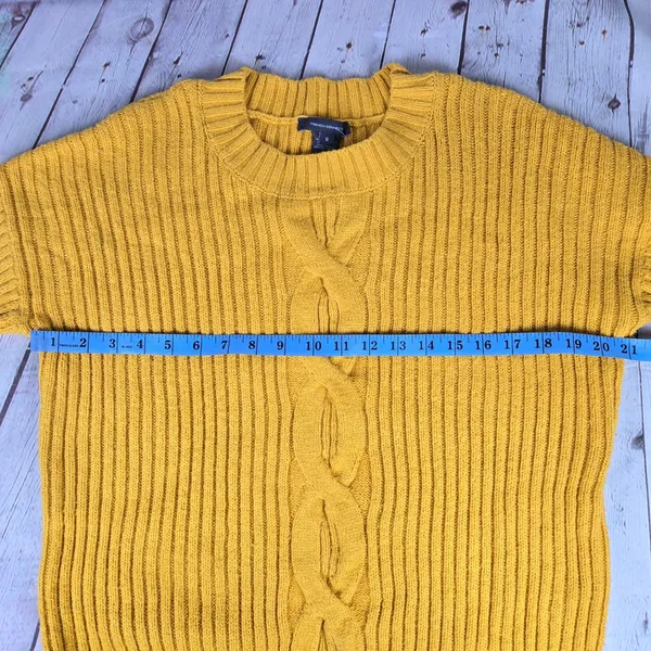 French Connection Womens Mustard Yellow Cable Knit Ribbed Sweater 78MSR Size S - Image 7