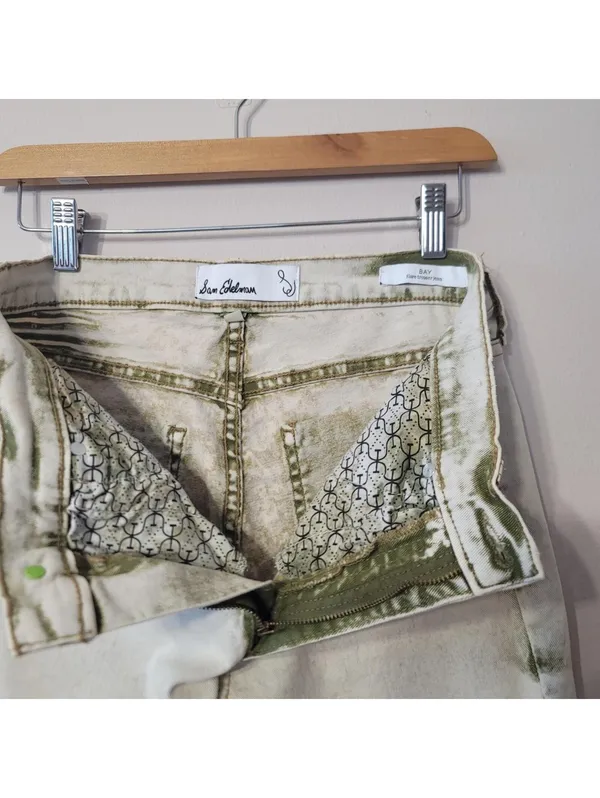 Sam Edelman Bay Flare Jeans Moss Green & Sand Sz 28 Grunge - Image 8