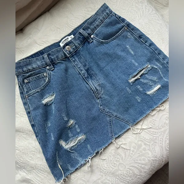 Pull & Bear Distressed Blue Denim Mini Skirt - Image 5