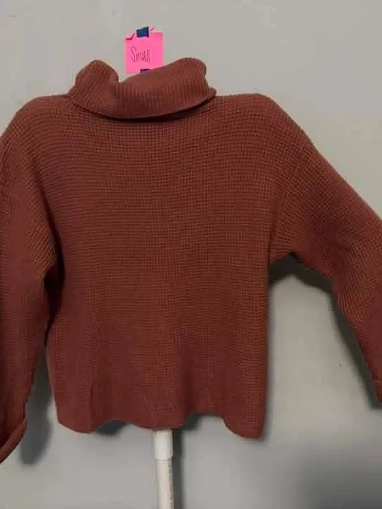 Waffle-Knit Turtleneck Sweater - Dusty Rose - Image 2