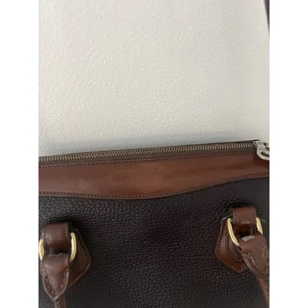 Dooney &Bourke Vintage Brown And Black All Weather Leather Sat Hel Crossbody Bag - Image 14