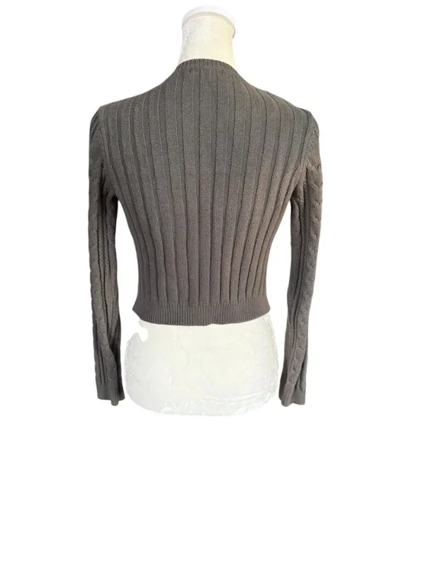 Wild Fable olive green long sleeve button down cropped cable knit sweater XS - Image 4