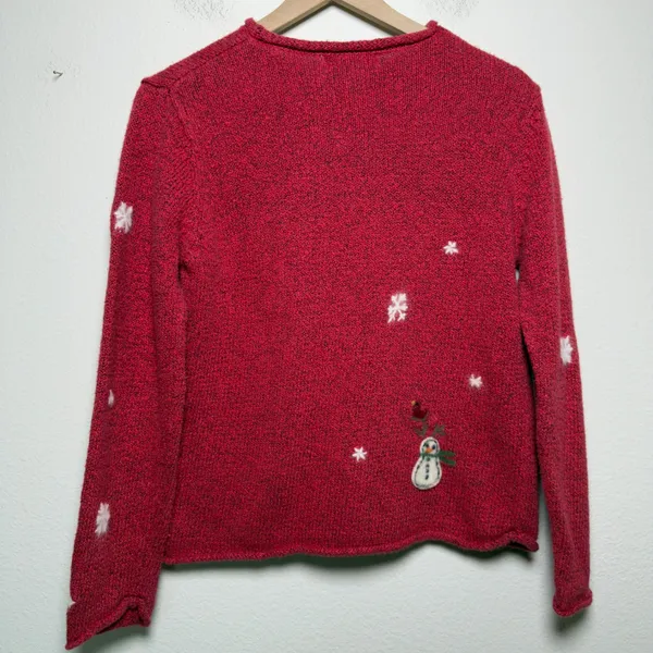 VTG Northern Isles Women Sweater M Red Snowman Snowflake Felted Holiday Festive - Image 8