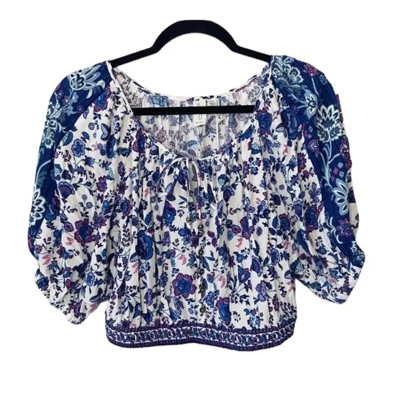 Joie Short Sleeve Cottage Prairie Print Cropped Top S - Image 2