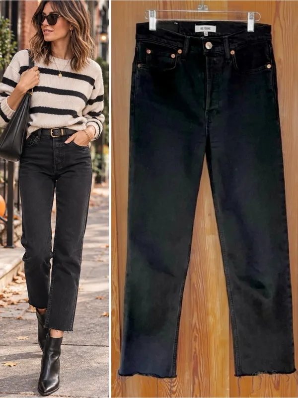 RE/DONE 70s High Rise Stove Pipe Washed Noir Black Raw Hem Jeans 26💛🎀 - Image 2