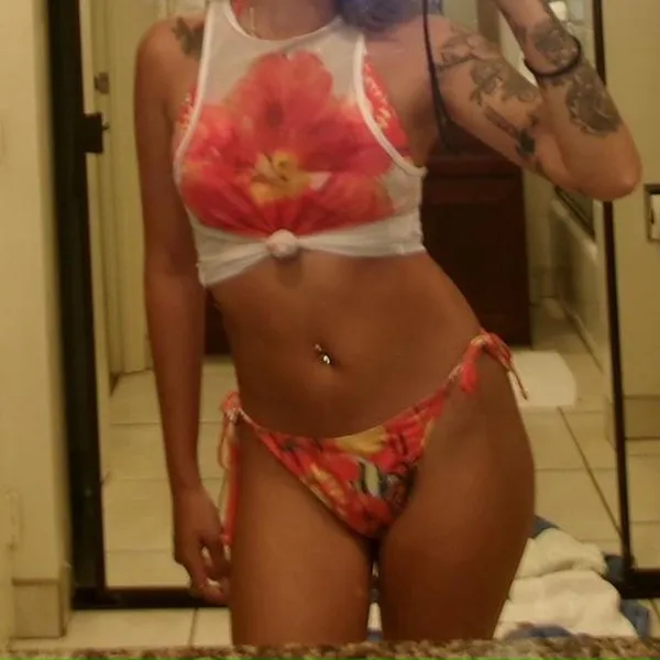 Orange floral bikini set with white mesh top - Image 3