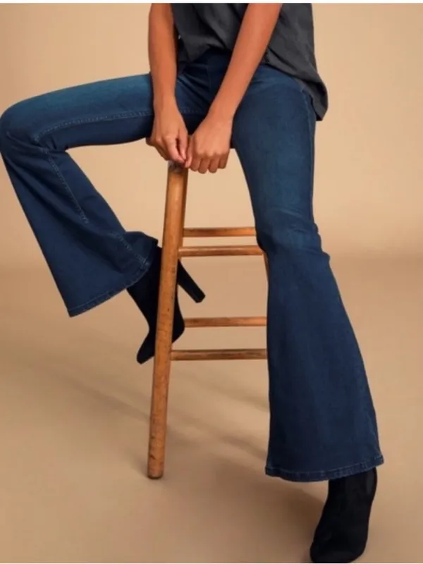 Free People Penny Pull On High Rise Flare Leg Jeans Dark Wash 27 - Image 3