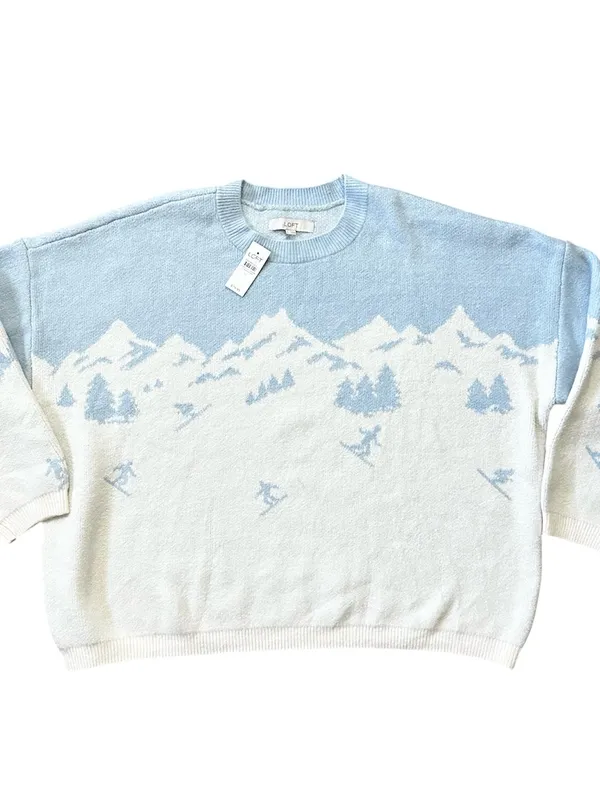 LOFT Mountain Ski Sweater Long Sleeve Snow Mountain Design Blue Size XL - Image 6
