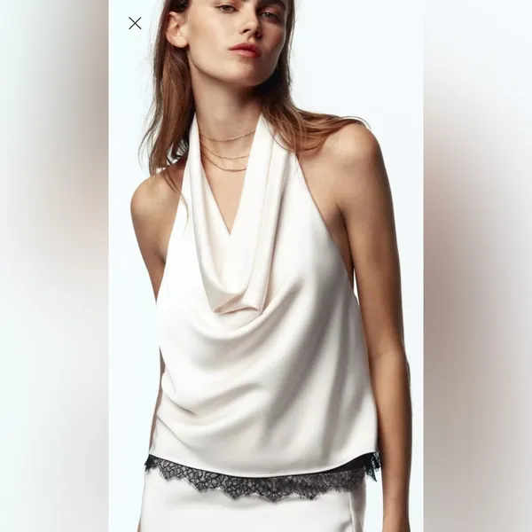 Zara satin effect‎ lace halter top - Image 3