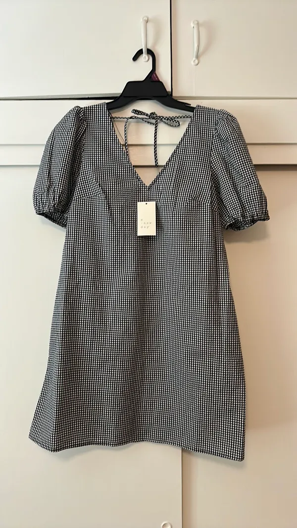 Puff Sleeve Mini A Line Dress Gingham - Image 4
