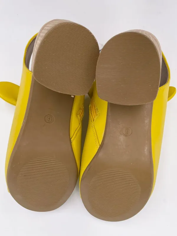 NEW Good Choice Kimora Sandal Heels Size 6 Bright Yellow Faux Leather Bow Detail - Image 10