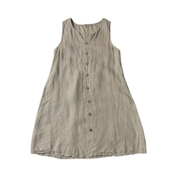 Terzo Millennio Linen Button Front Dress M Made in Italy Coastal - Image 4