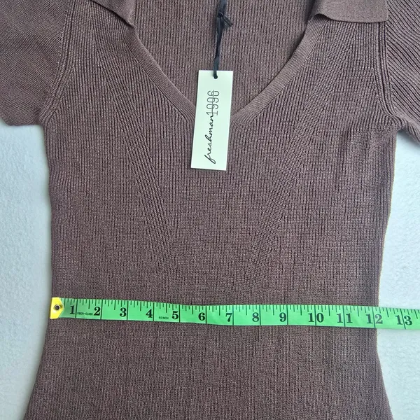 Freshman NWT 55O Knit‎ Collared V Neck Short Sleeve Bodycon Midi Dress Brown L - Image 9
