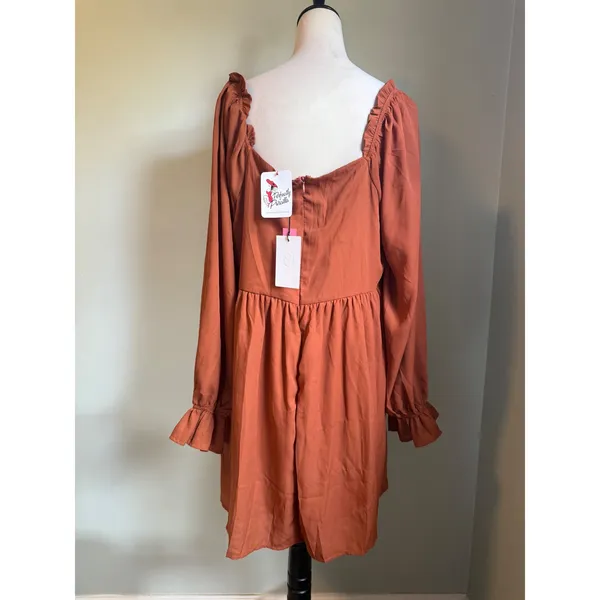 Andree by Unit 1xL Rust Sweetheart‎ Long Sleeve Mini Dress 1X NWT boho whimsi flowy dainty y2k - Image 5