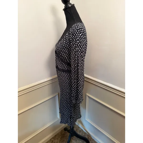 Etam Paris Vintage 90s/00s Milkmaid Polka Dot V-Neck Dress Navy Blue Whimsygoth - Image 4