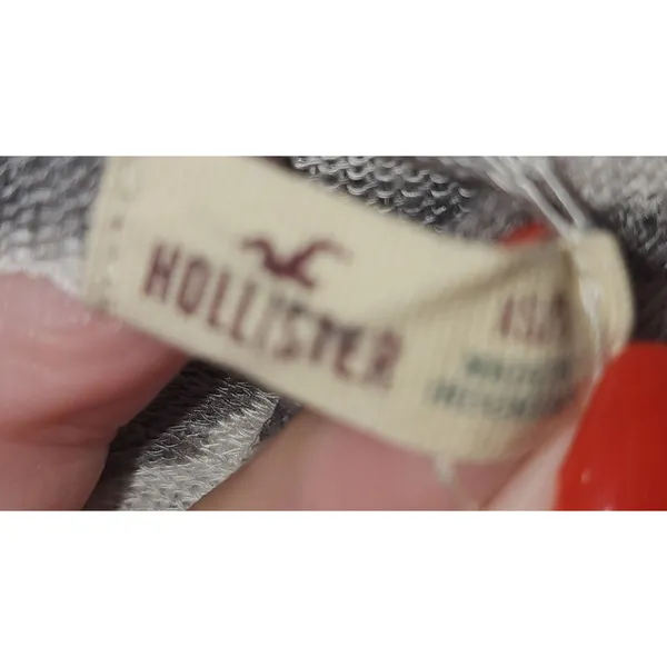 Hollister Striped Hooded Top‎ Ruffle Hem Long Sleeve Casual Gray Size M - Image 3