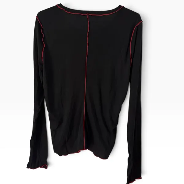 NWT Natural Life Black Contrast Stitch Long Sleeve Lettuce Hem Top Size XL - Image 2