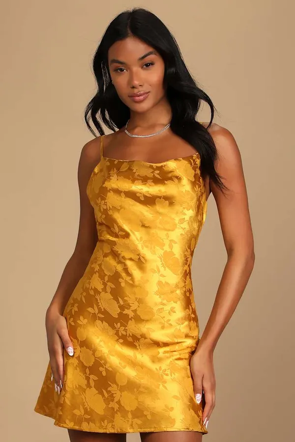 Lulus Golden Yellow Satin Mini Dress - Image 8