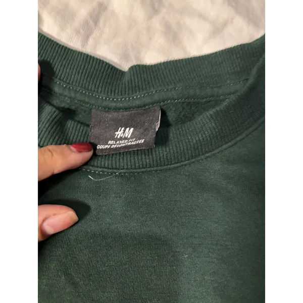 H&M Relaxed Fit Dark Forest Green Crewneck Sweatshirt XS Oversized Pullover - Image 6
