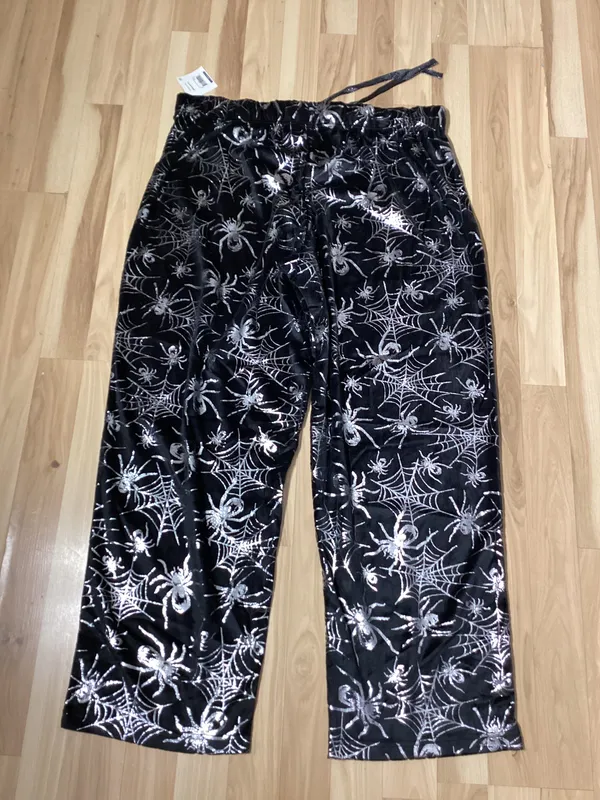 Black and Silver Spider Pajama Pants Size XL - Image 2