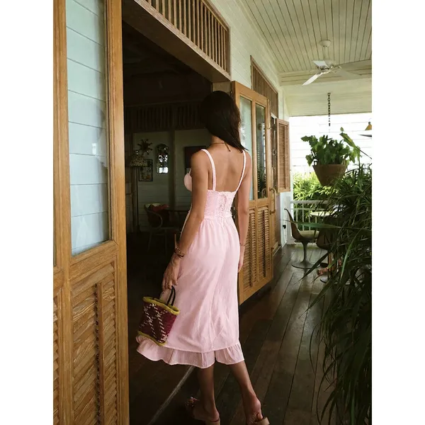 Commense Coastal Cowgirl Ruffle Hem Milk Maid Midi Dress L Baby Pink NWT - Image 3
