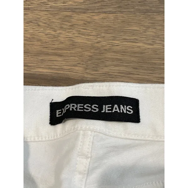 Express Jeans Cropped Denim Legging Size 8R Mid Rise Frayed Hem - Image 7